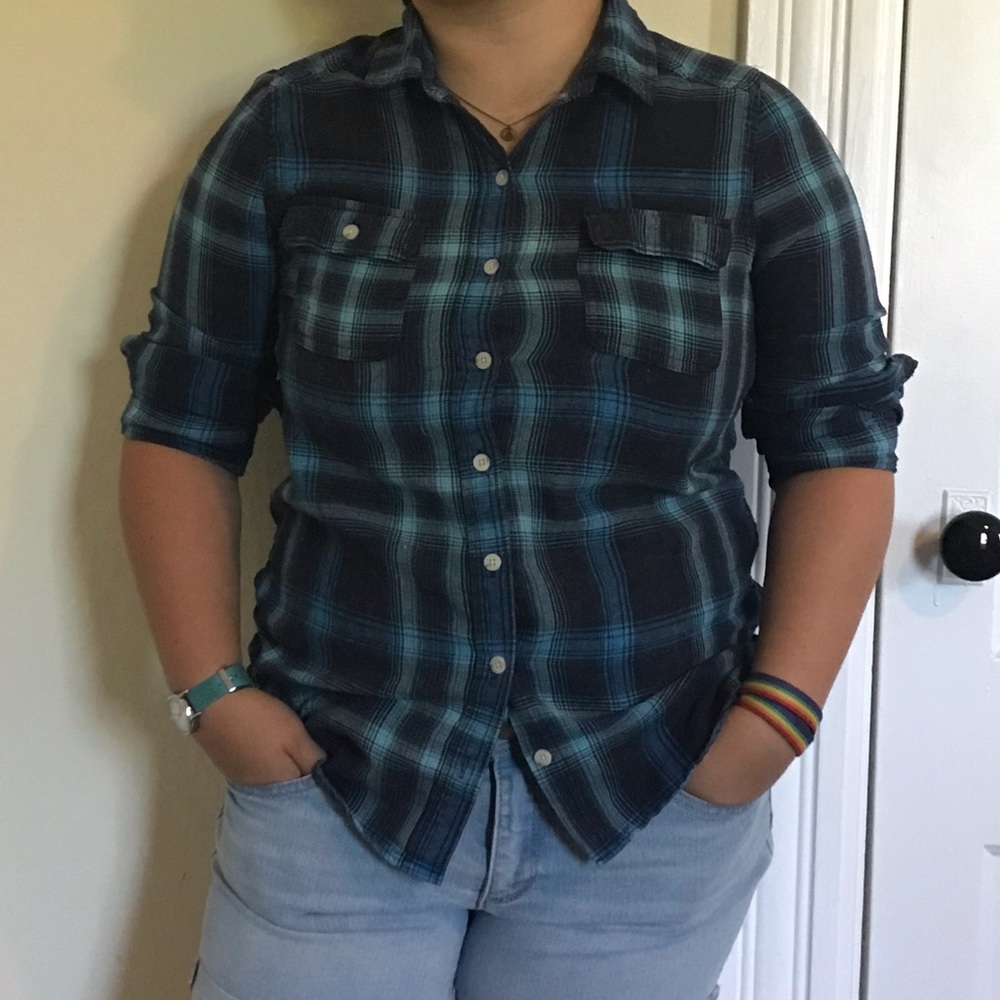 Blue plaid flannel shirt
